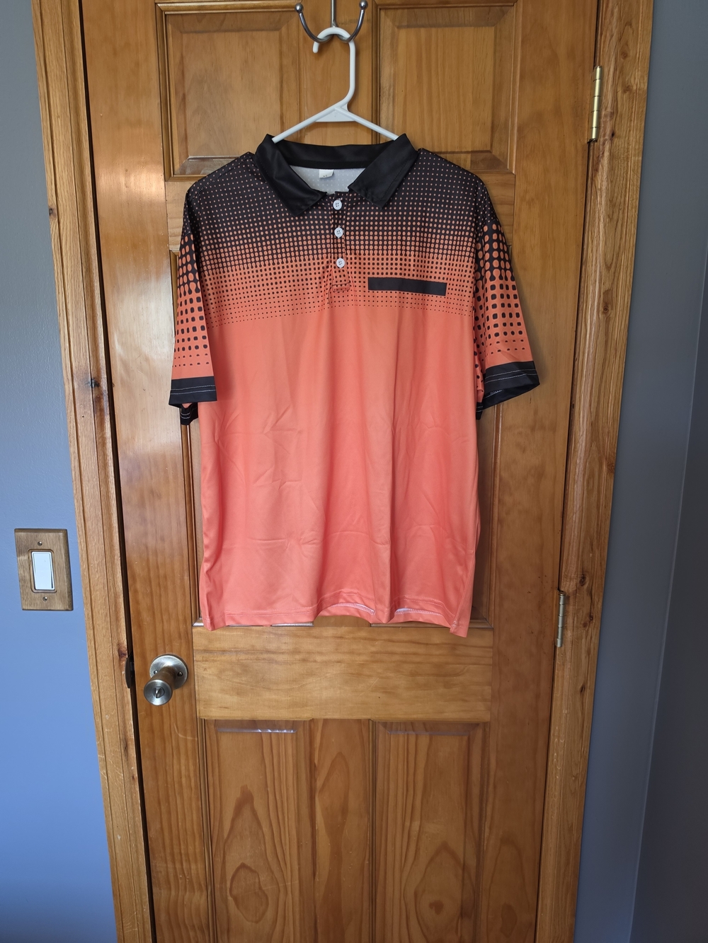 Men's Black and Coral Gradient Polo Shirt